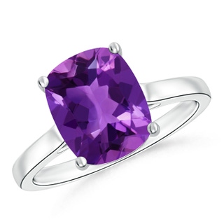 10x8mm AAAA Classic Cushion Amethyst Solitaire Ring in 10K White Gold