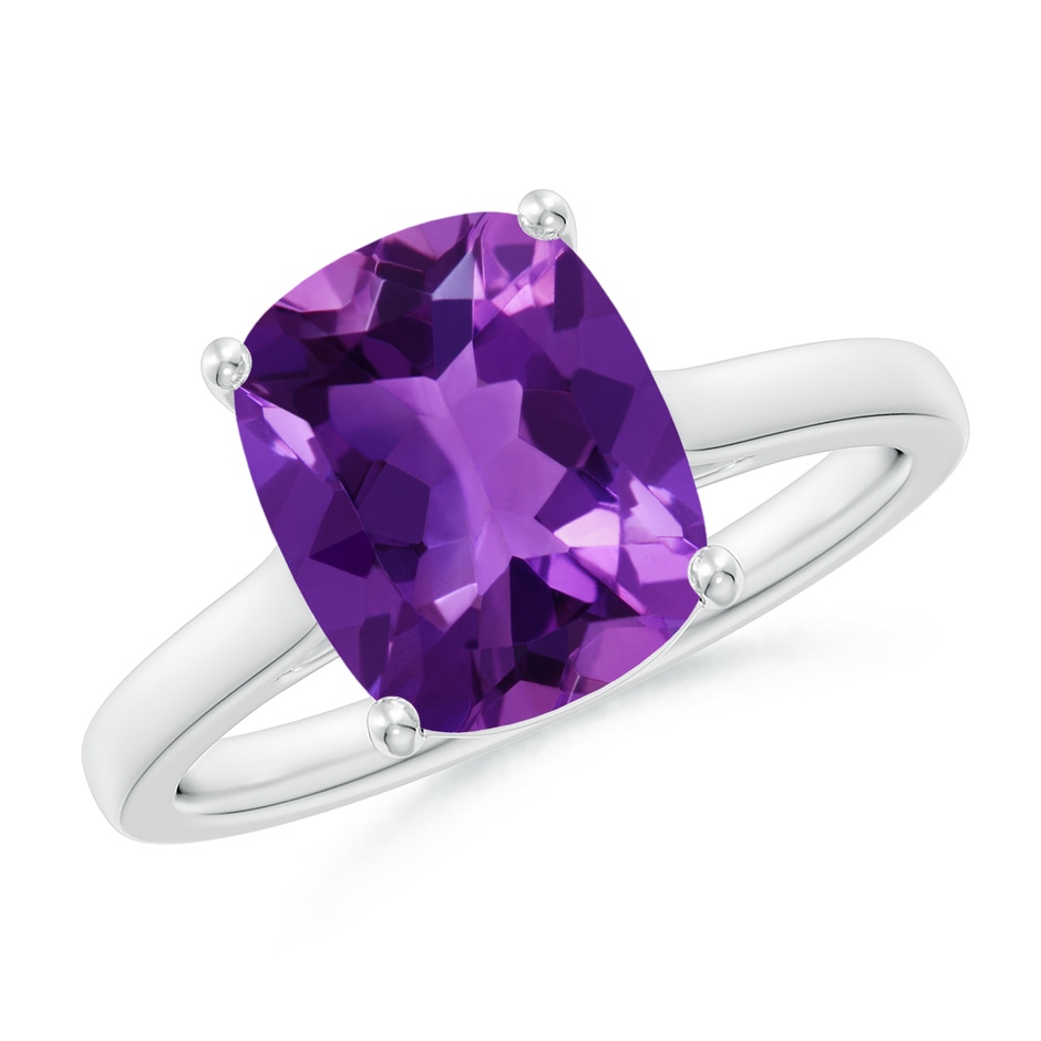 10x8mm AAAA Classic Cushion Amethyst Solitaire Ring with Hidden Accents in 10K White Gold 