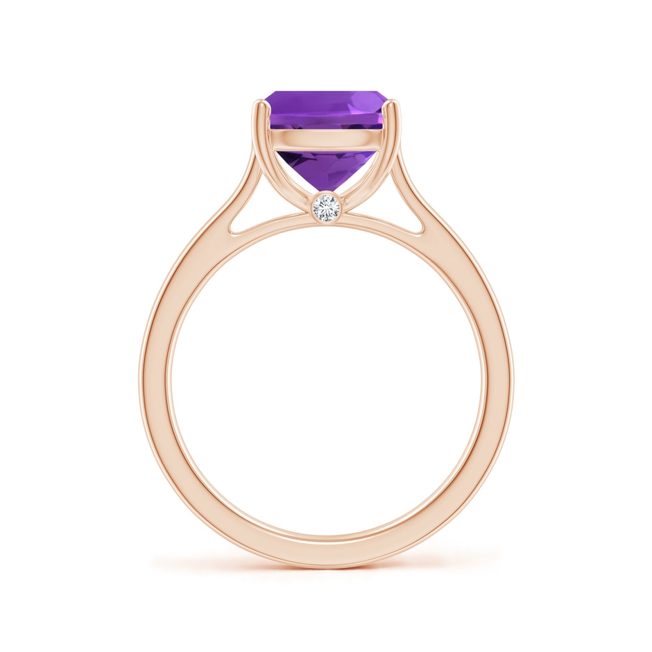 10x8mm AAAA Classic Cushion Amethyst Solitaire Ring with Hidden Accents in 18K Rose Gold side 199