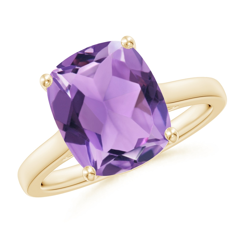 11x9mm A Classic Cushion Amethyst Solitaire Ring with Hidden Accents in 10K Yellow Gold 