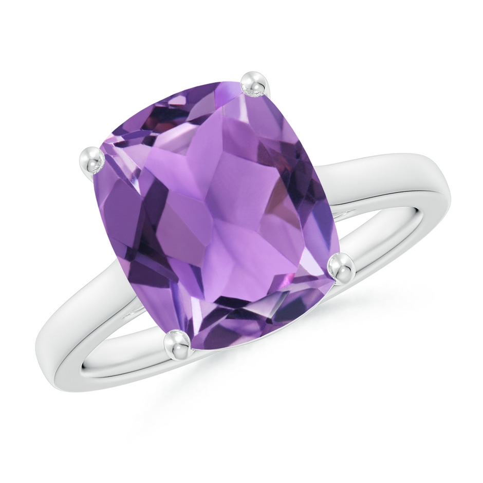 11x9mm AA Classic Cushion Amethyst Solitaire Ring with Hidden Accents in P950 Platinum 