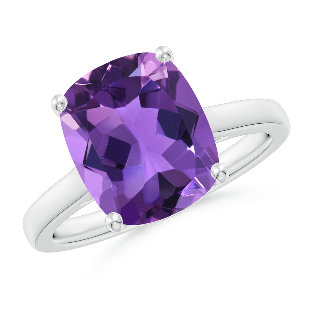 11x9mm AAA Classic Cushion Amethyst Solitaire Ring with Hidden Accents in 18K White Gold