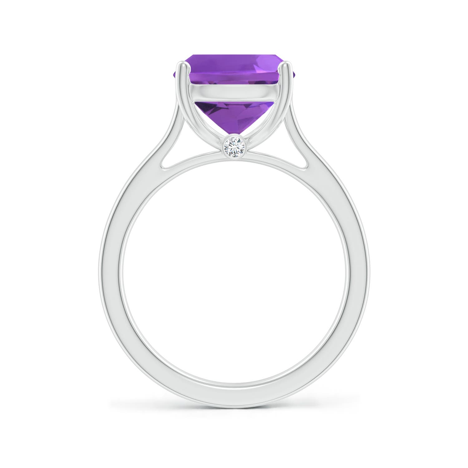 11x9mm AAA Classic Cushion Amethyst Solitaire Ring with Hidden Accents in 18CT White Gold - side 3