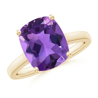 11x9mm AAA Classic Cushion Amethyst Solitaire Ring with Hidden Accents in 18K Yellow Gold