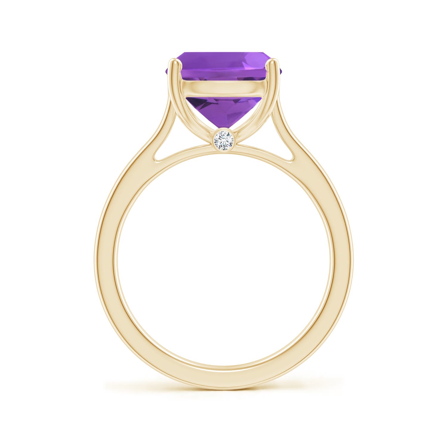 11x9mm AAA Classic Cushion Amethyst Solitaire Ring with Hidden Accents in 18K Yellow Gold - side 4