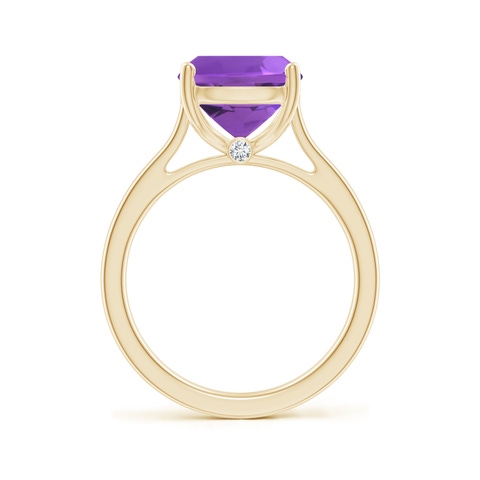 11x9mm AAA Classic Cushion Amethyst Solitaire Ring with Hidden Accents in 18K Yellow Gold - side 4