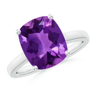 11x9mm AAAA Classic Cushion Amethyst Solitaire Ring with Hidden Accents in S999 Silver
