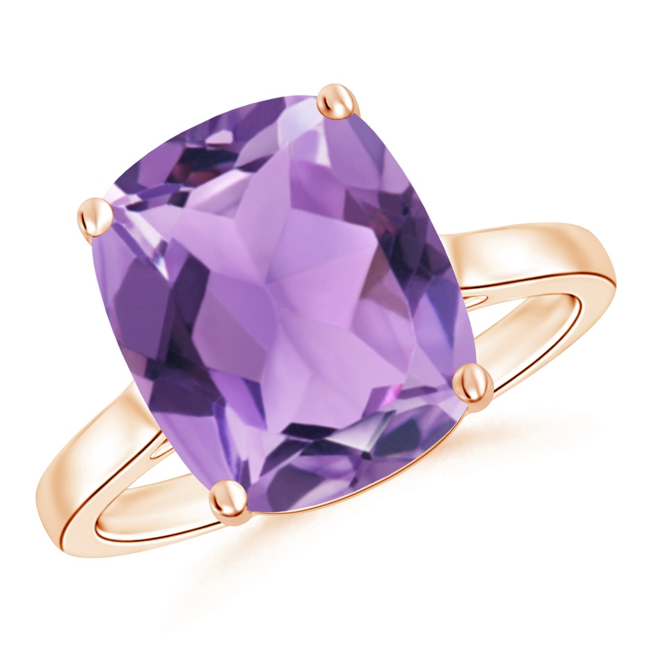 12x10mm A Classic Cushion Amethyst Solitaire Ring with Hidden Accents in 10K Rose Gold 