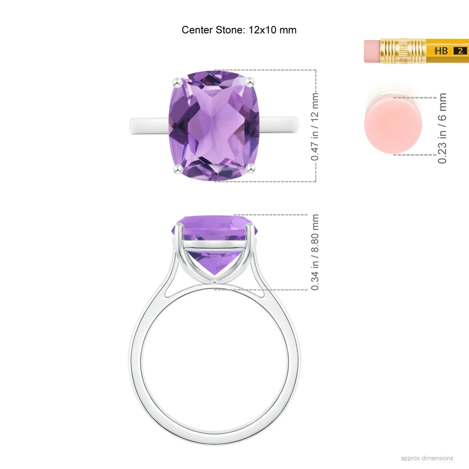 12x10mm A Classic Cushion Amethyst Solitaire Ring with Hidden Accents in S999 Silver ruler