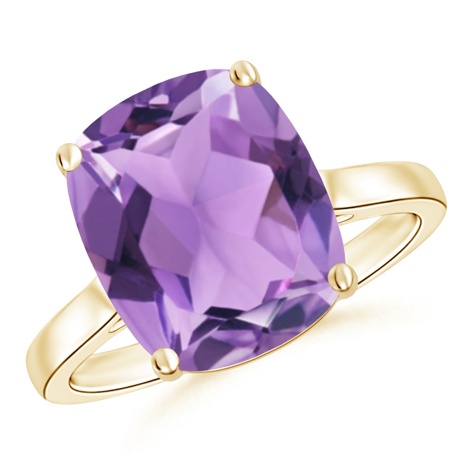 12x10mm A Classic Cushion Amethyst Solitaire Ring with Hidden Accents in Yellow Gold 