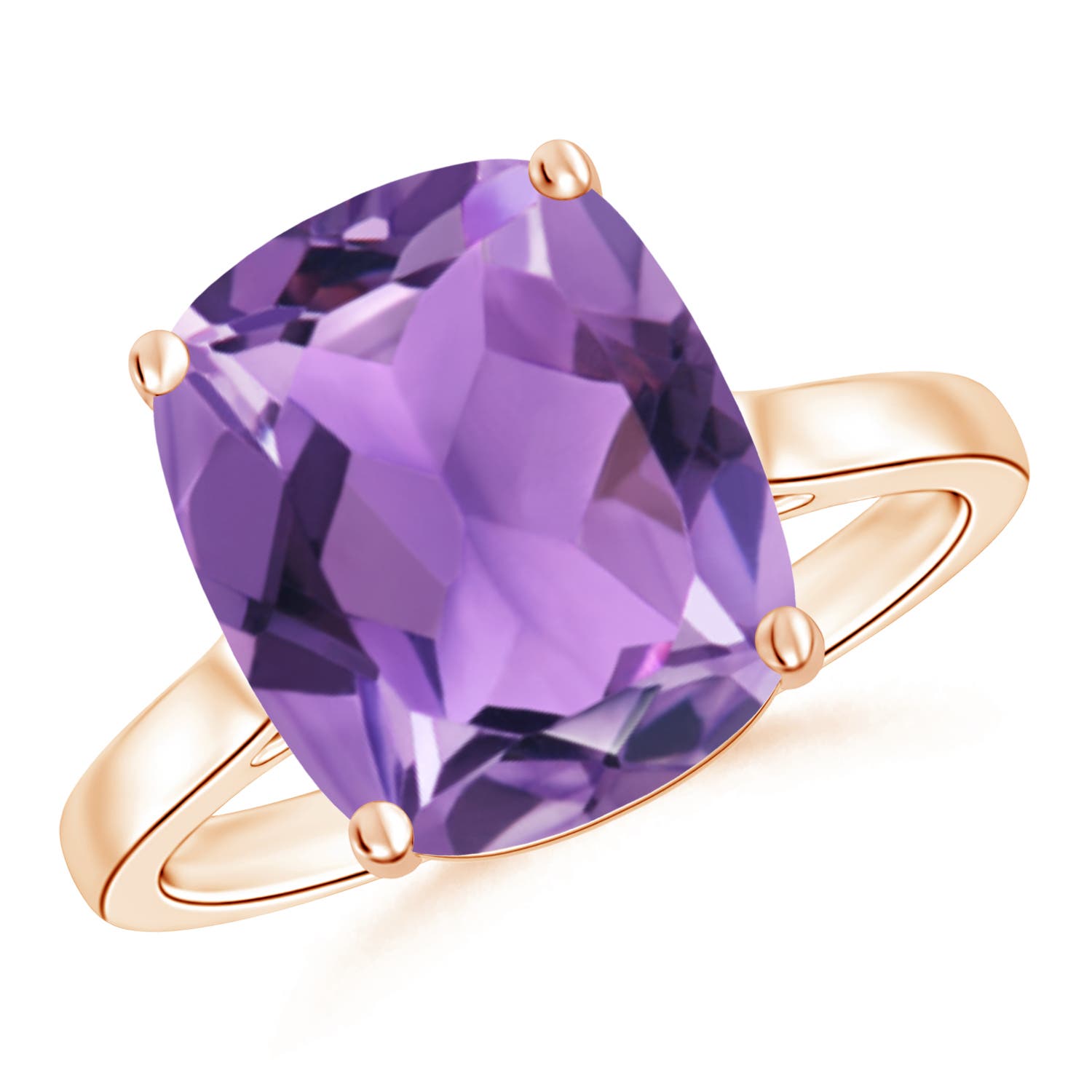 12x10mm AA Classic Cushion Amethyst Solitaire Ring with Hidden Accents in 18CT Rose Gold