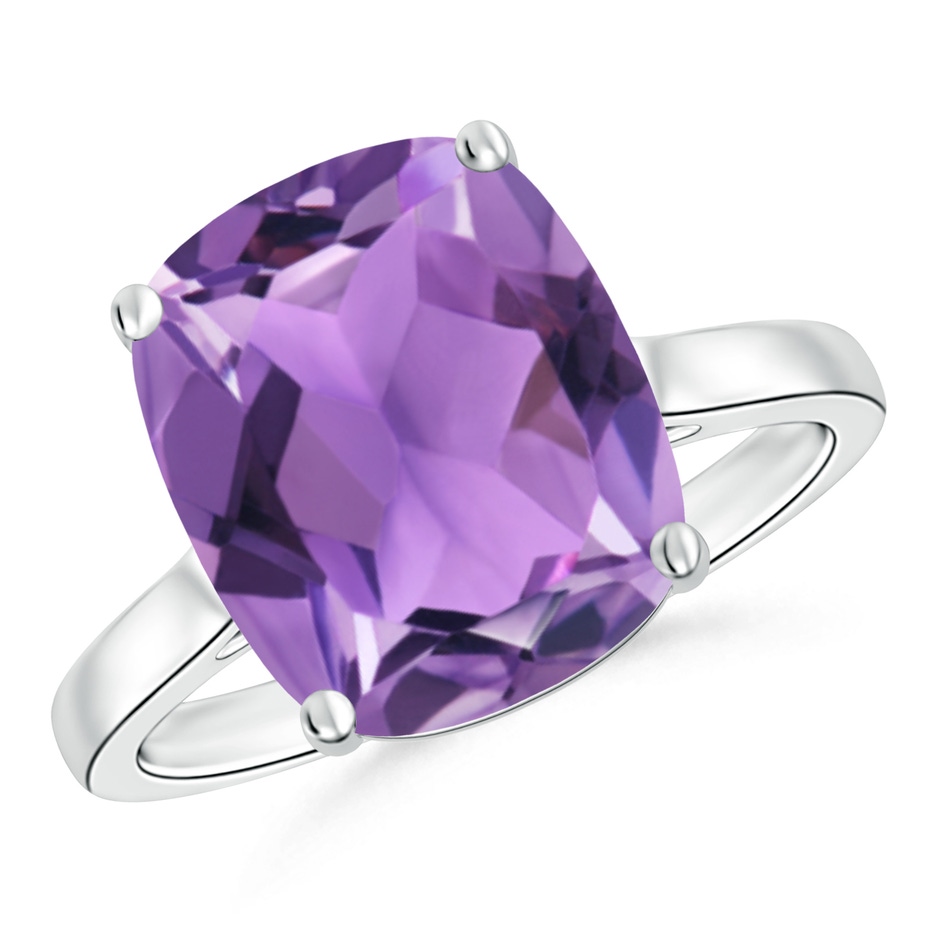 12x10mm AA Classic Cushion Amethyst Solitaire Ring with Hidden Accents in S999 Silver 