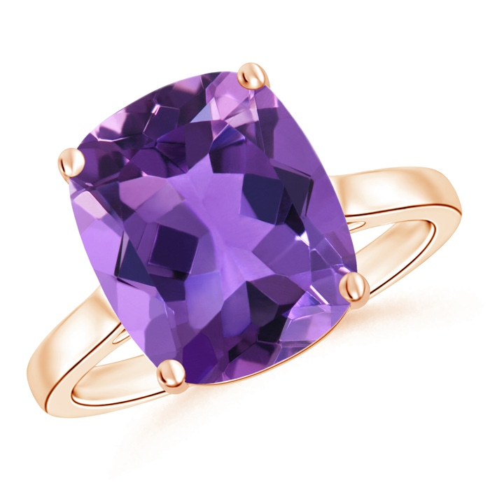 12x10mm AAA Classic Cushion Amethyst Solitaire Ring in 10K Rose Gold