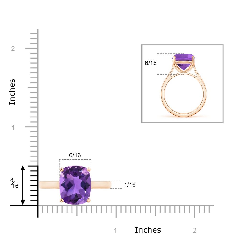 12x10mm AAA Classic Cushion Amethyst Solitaire Ring in 10K Rose Gold Product Image