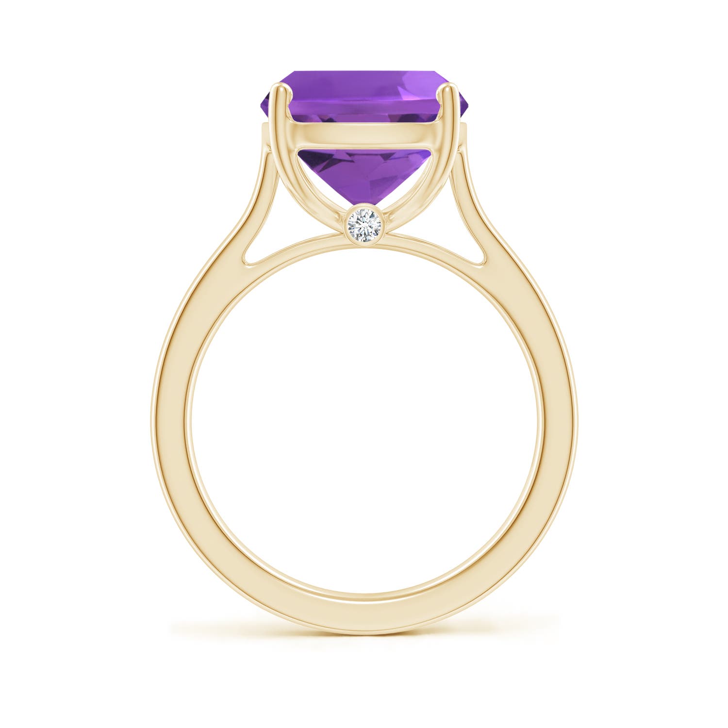 12x10mm AAA Classic Cushion Amethyst Solitaire Ring with Hidden Accents in 18K Yellow Gold