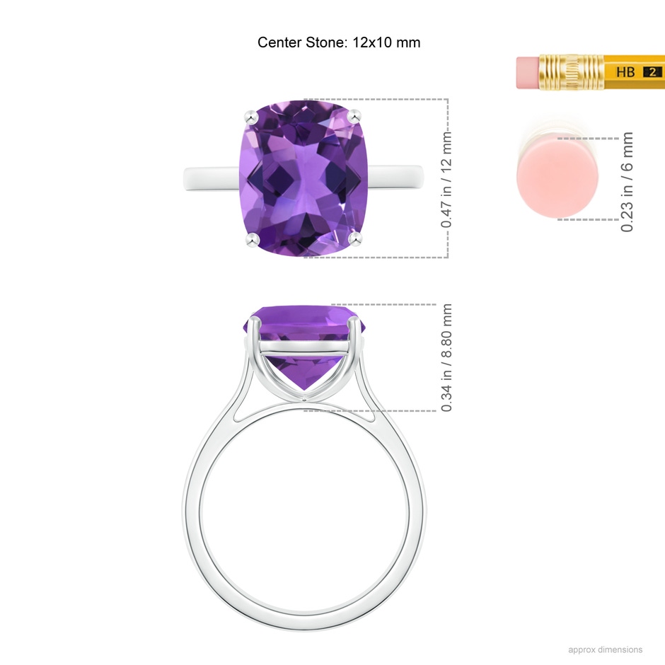 12x10mm AAA Classic Cushion Amethyst Solitaire Ring with Hidden Accents in S999 Silver ruler