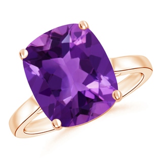 12x10mm AAAA Classic Cushion Amethyst Solitaire Ring with Hidden Accents in 18K Rose Gold