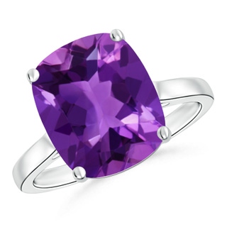 12x10mm AAAA Classic Cushion Amethyst Solitaire Ring with Hidden Accents in S999 Silver