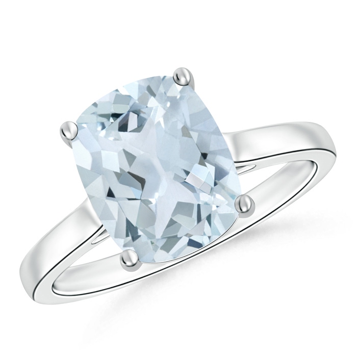 10x8mm A Classic Cushion Aquamarine Solitaire Ring in 10K White Gold 