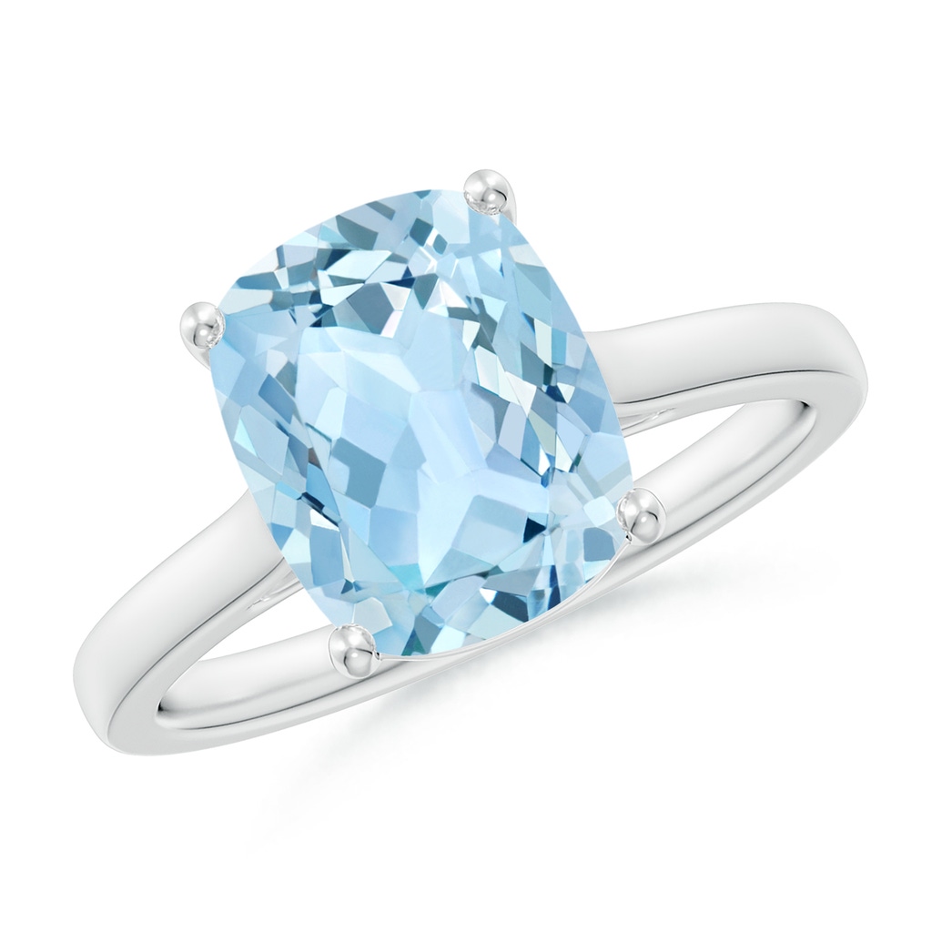 10x8mm AAA Classic Cushion Aquamarine Solitaire Ring in White Gold