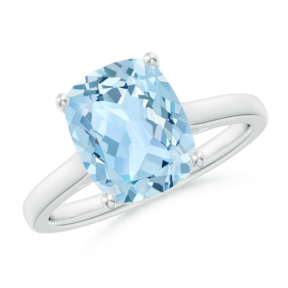 10x8mm AAA Classic Cushion Aquamarine Solitaire Ring in White Gold 