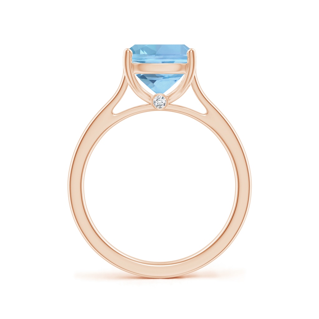 10x8mm AAAA Classic Cushion Aquamarine Solitaire Ring in Rose Gold Side-1