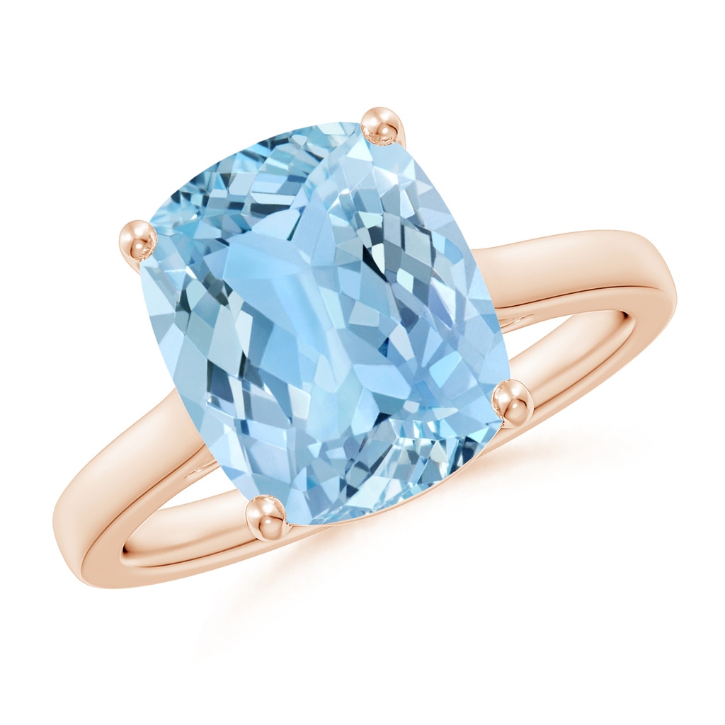 11x9mm AAAA Classic Cushion Aquamarine Solitaire Ring with Hidden Accents in 9K Rose Gold