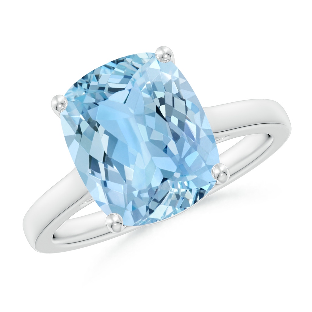 11x9mm AAAA Classic Cushion Aquamarine Solitaire Ring in White Gold