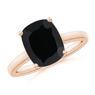 10x8mm AAA Classic Cushion Black Onyx Solitaire Ring with Hidden Accents in 9K Rose Gold
