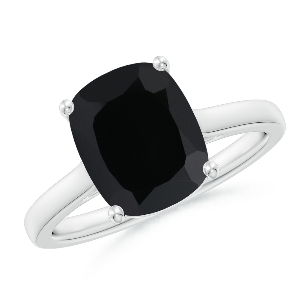 10x8mm AAA Classic Cushion Black Onyx Solitaire Ring in White Gold