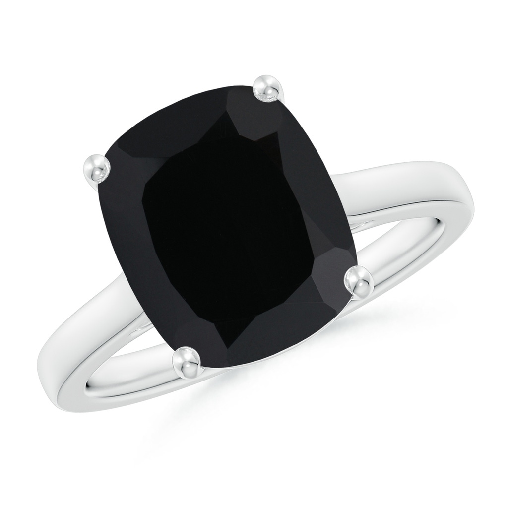 11x9mm AAA Classic Cushion Black Onyx Solitaire Ring in White Gold 