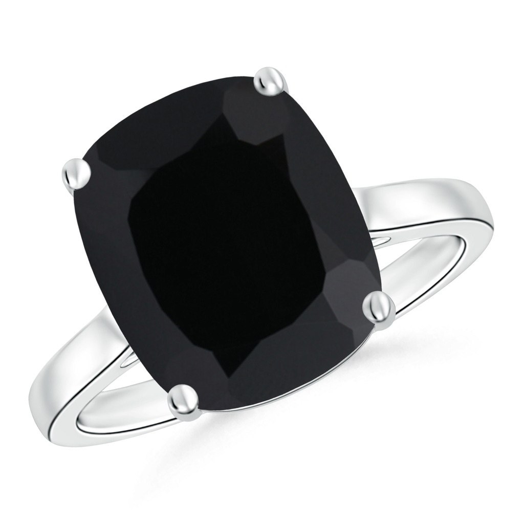 12x10mm AAA Classic Cushion Black Onyx Solitaire Ring in White Gold