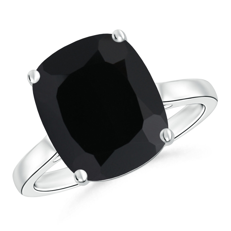 12x10mm AAA Classic Cushion Black Onyx Solitaire Ring in White Gold 