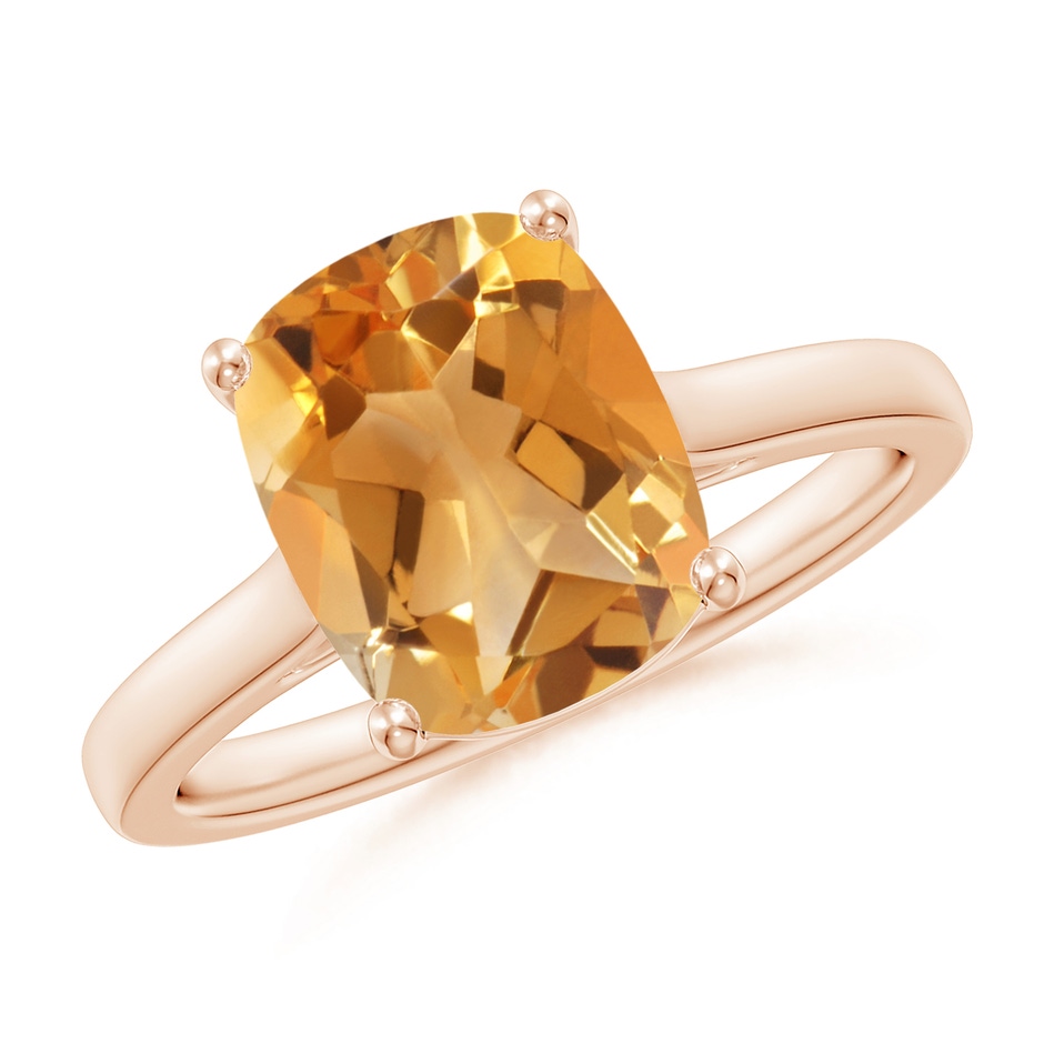 10x8mm A Classic Cushion Citrine Solitaire Ring with Hidden Accents in 9K Rose Gold 