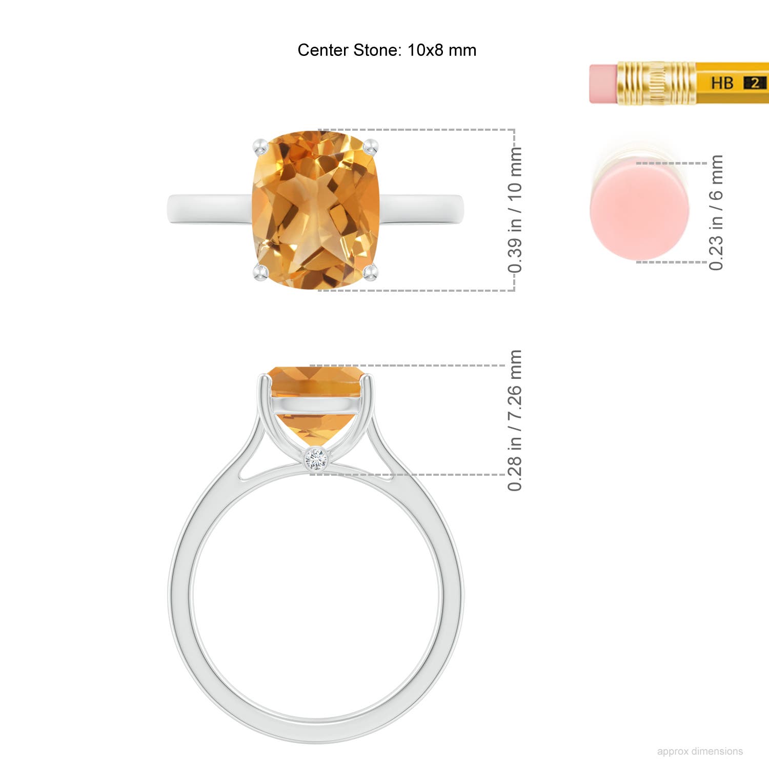 10x8mm A Classic Cushion Citrine Solitaire Ring with Hidden Accents in P950 Platinum - ruler