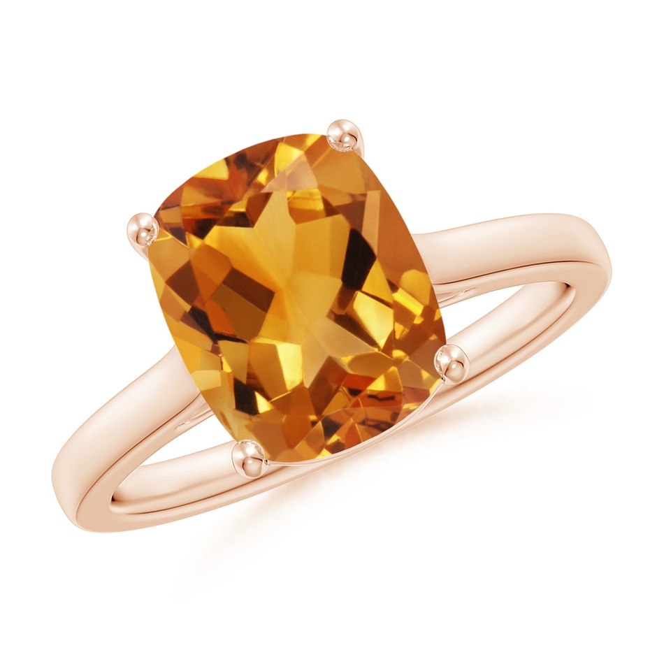 10x8mm AA Classic Cushion Citrine Solitaire Ring with Hidden Accents in 9K Rose Gold 