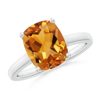 10x8mm AA Classic Cushion Citrine Solitaire Ring in White Gold