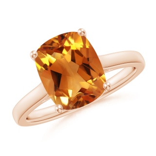 10x8mm AAA Classic Cushion Citrine Solitaire Ring with Hidden Accents in 10K Rose Gold