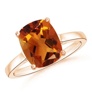 10x8mm AAAA Classic Cushion Citrine Solitaire Ring in 9K Rose Gold