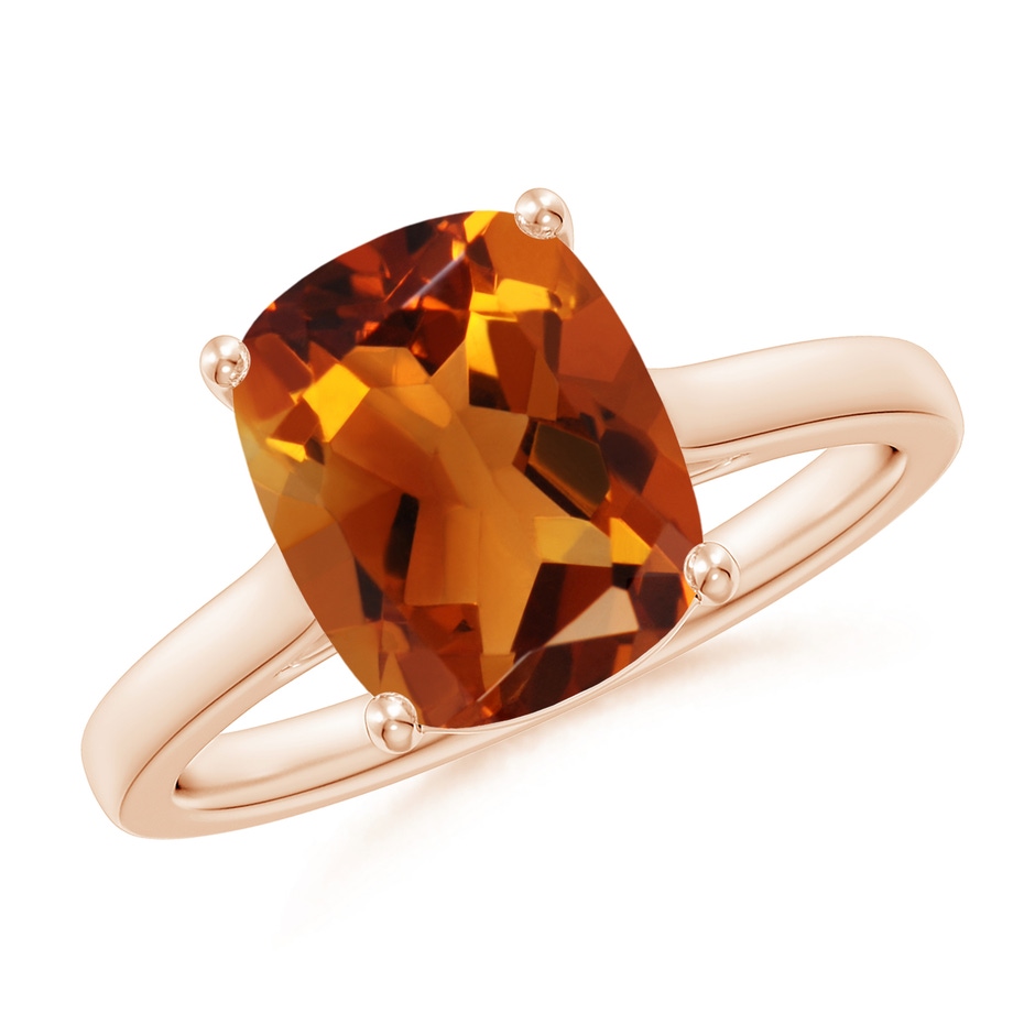 10x8mm AAAA Classic Cushion Citrine Solitaire Ring with Hidden Accents in 9K Rose Gold 