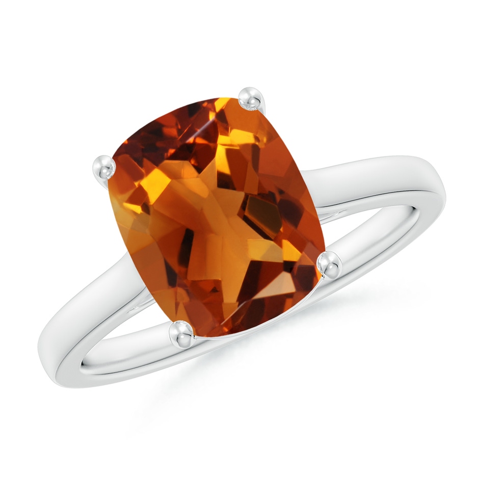 10x8mm AAAA Classic Cushion Citrine Solitaire Ring with Hidden Accents in P950 Platinum 