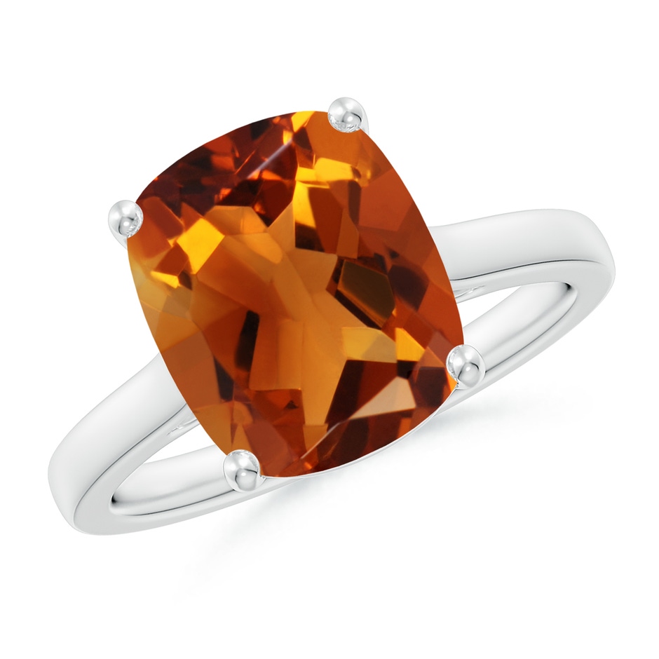 11x9mm AAAA Classic Cushion Citrine Solitaire Ring with Hidden Accents in 18K White Gold 