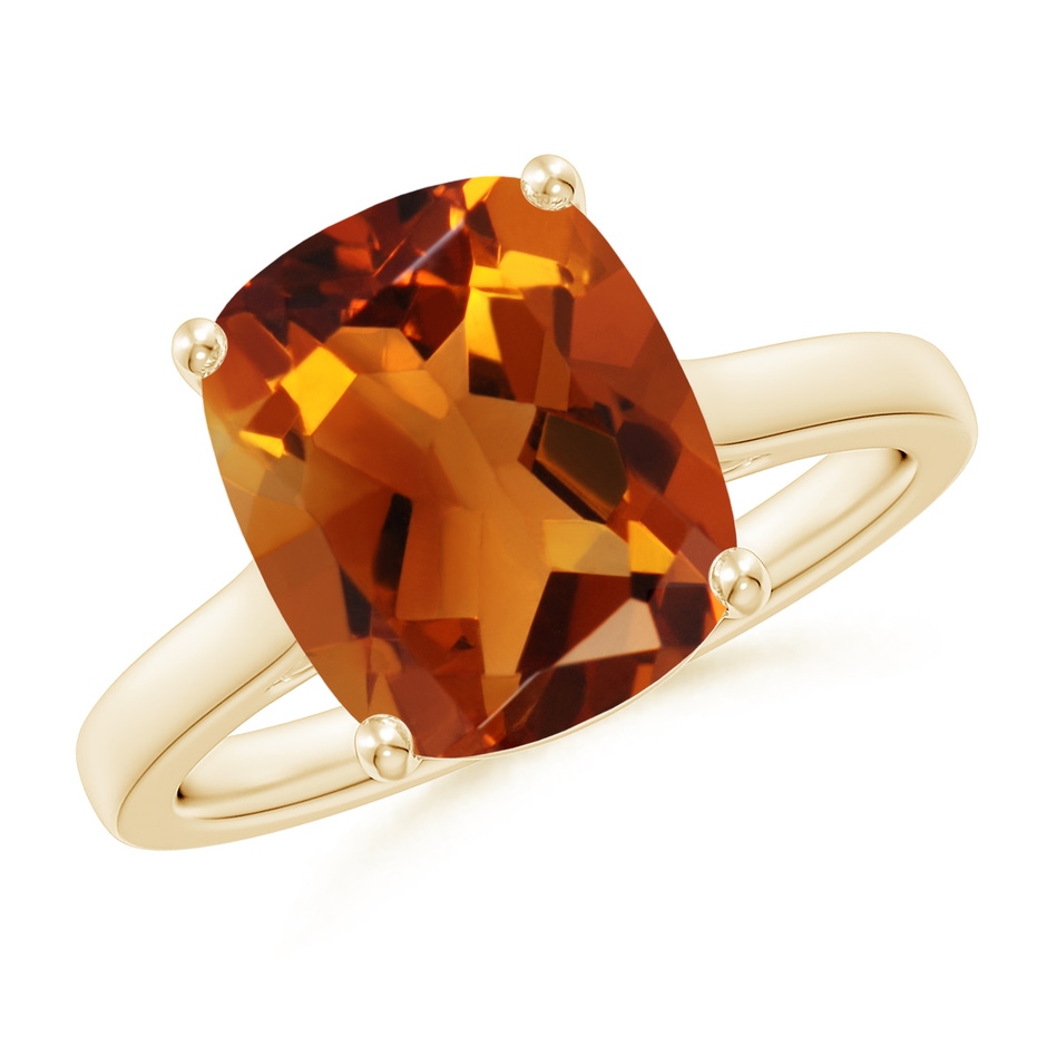 11x9mm AAAA Classic Cushion Citrine Solitaire Ring with Hidden Accents in 18K Yellow Gold 