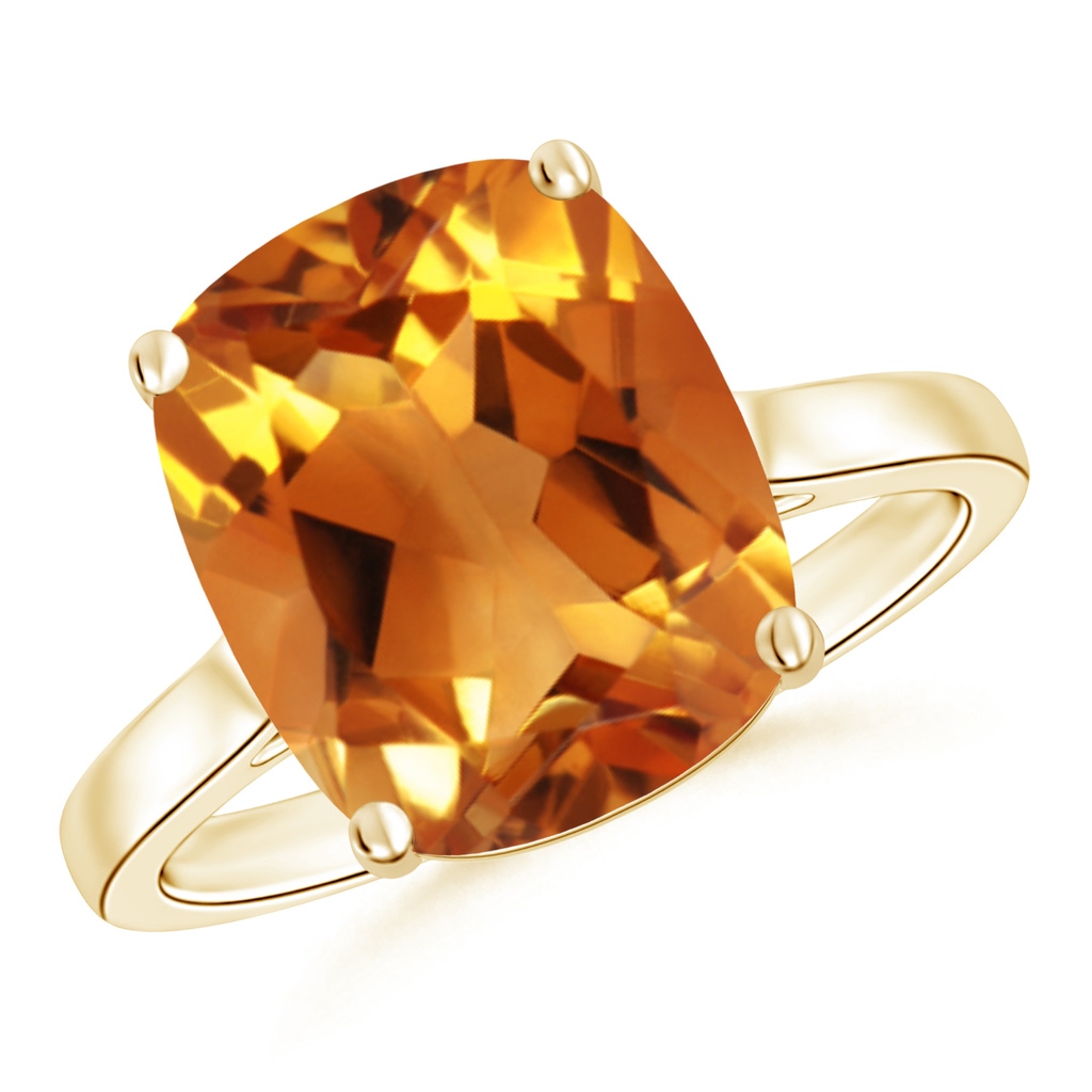 12x10mm AAA Classic Cushion Citrine Solitaire Ring in Yellow Gold