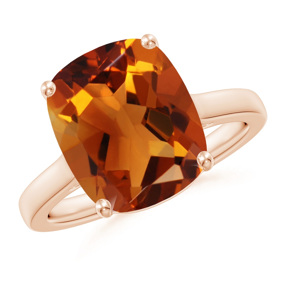12x10mm AAAA Classic Cushion Citrine Solitaire Ring with Hidden Accents in 18K Rose Gold 