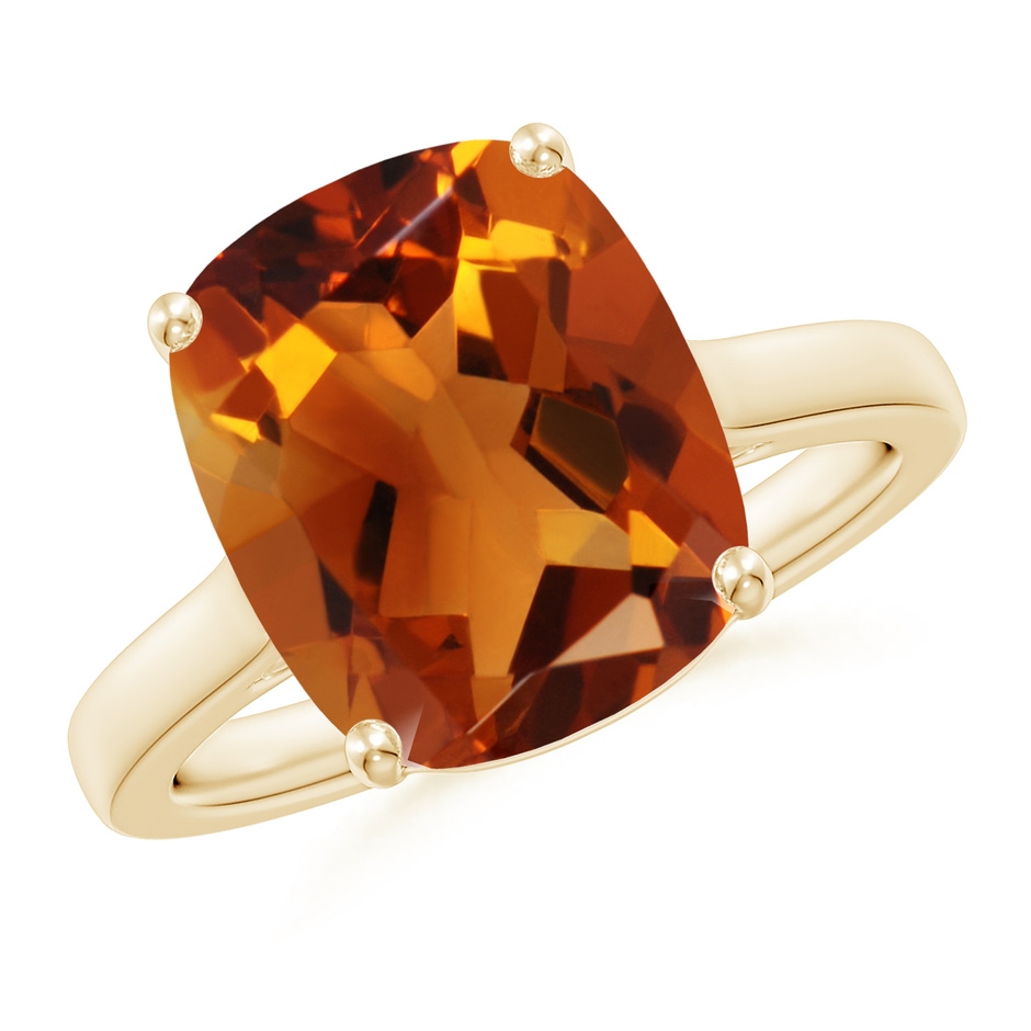 12x10mm AAAA Classic Cushion Citrine Solitaire Ring with Hidden Accents in Yellow Gold 