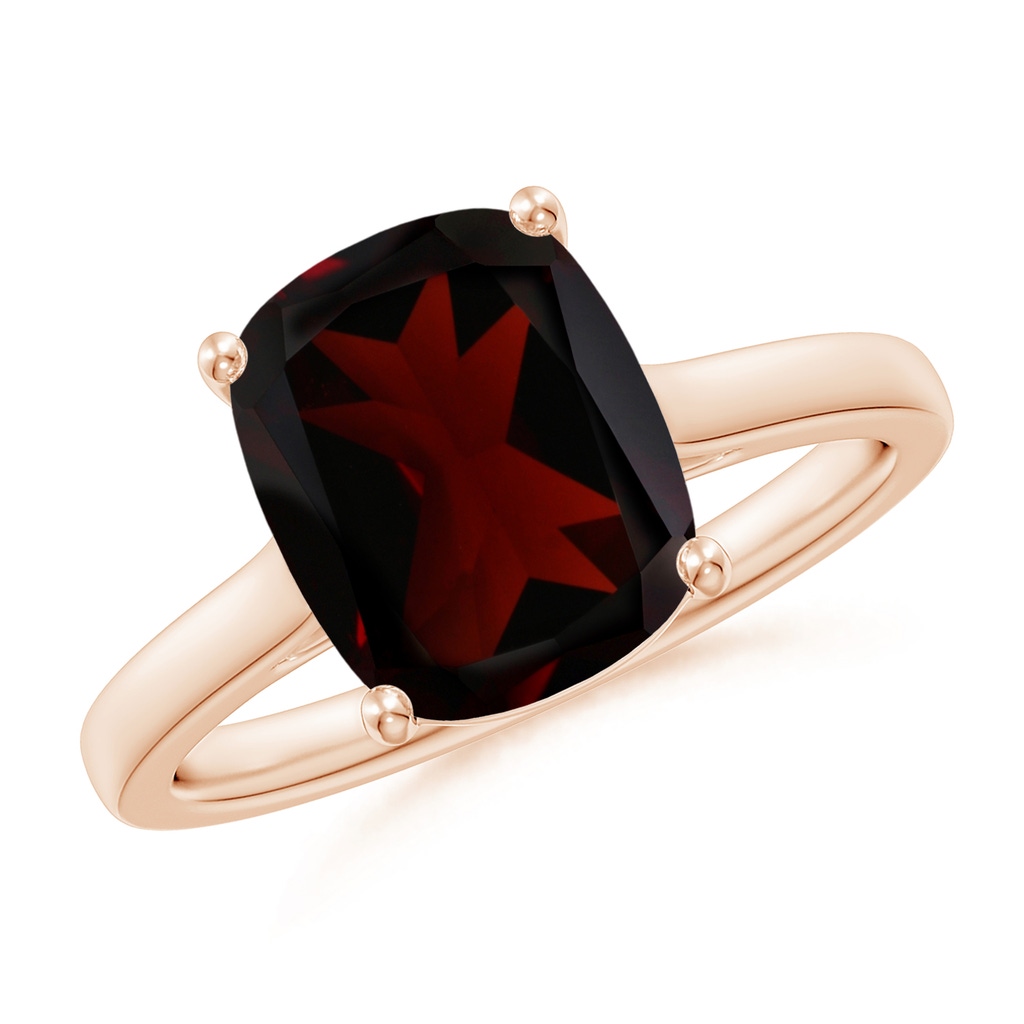 10x8mm A Classic Cushion Garnet Solitaire Ring with Hidden Accents in Rose Gold