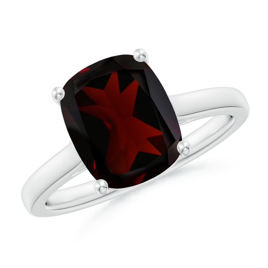 10x8mm A Classic Cushion Garnet Solitaire Ring with Hidden Accents in White Gold 