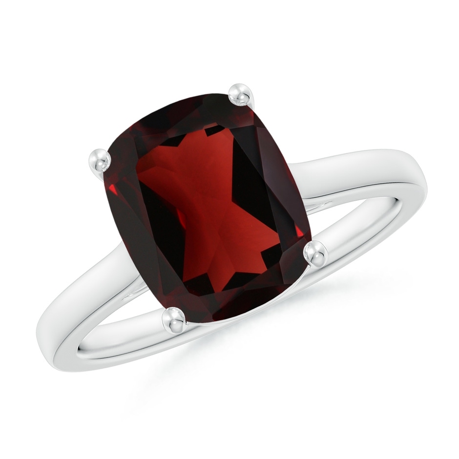 10x8mm AA Classic Cushion Garnet Solitaire Ring with Hidden Accents in White Gold 