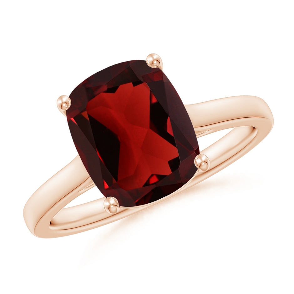 10x8mm AAA Classic Cushion Garnet Solitaire Ring with Hidden Accents in Rose Gold 